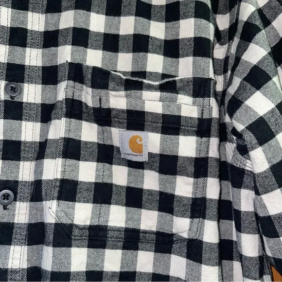 Carhartt Flannel Shirt Black White Mens Size Large Long Sleeve Rugged Flex - Picture 3 of 10